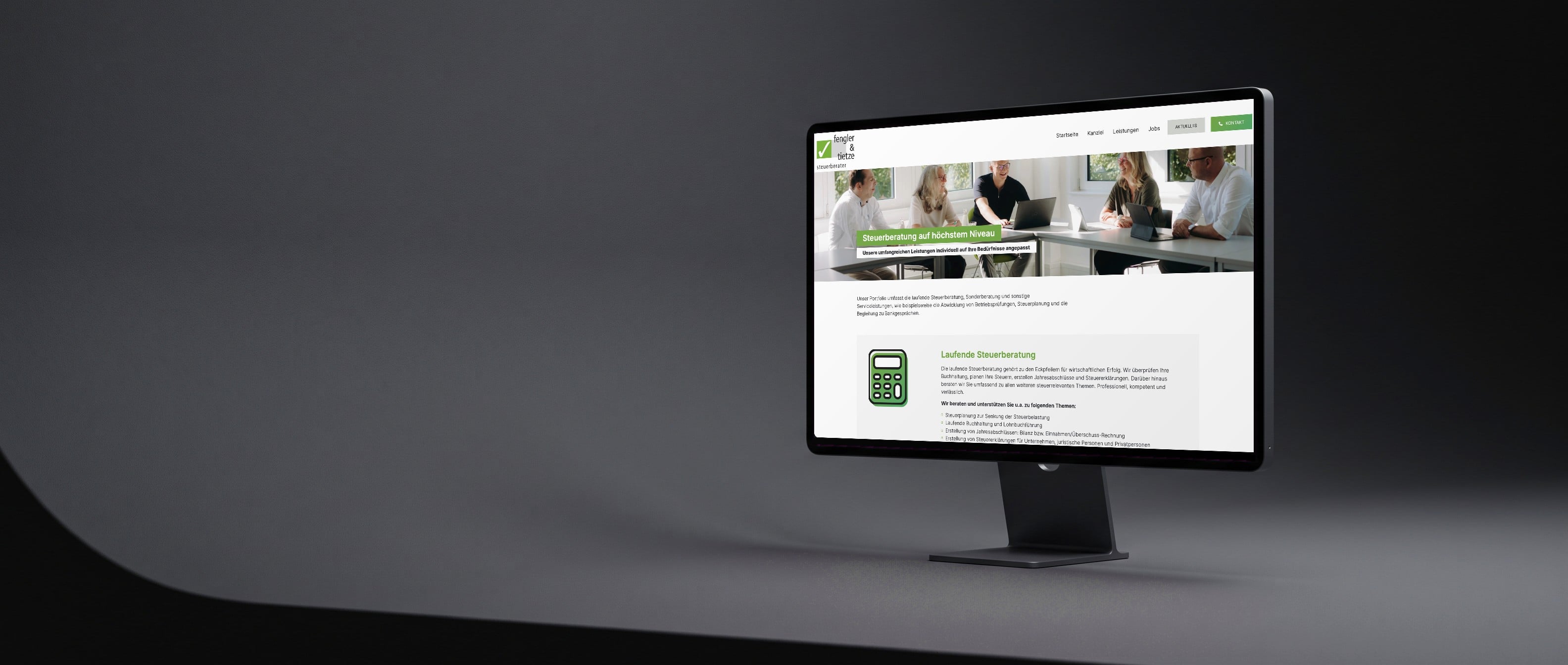 Webseite der Kanzlei Fengler und Tietze - meinekanzlei.de auf einem Bildschirm
