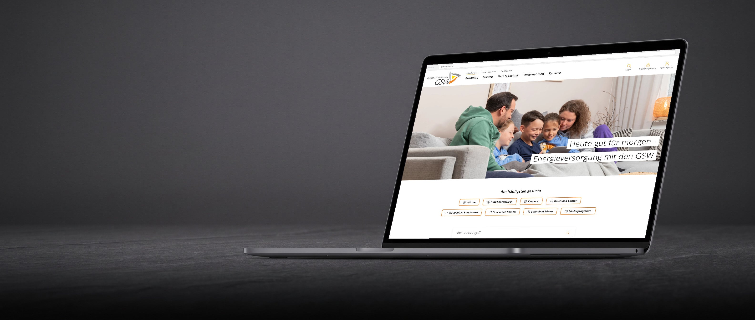 Die Website der GSW Kamen/Bönen/Bergkamen auf einem Notebook