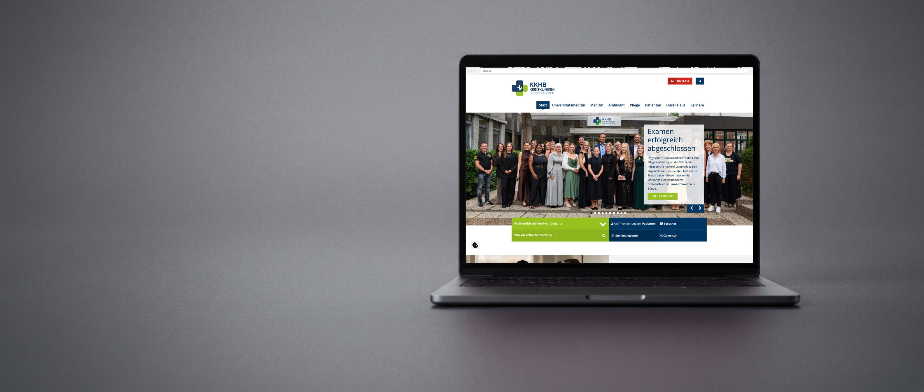 Die Website der Kreiskliniken Herford-Bünde auf einem Notebook