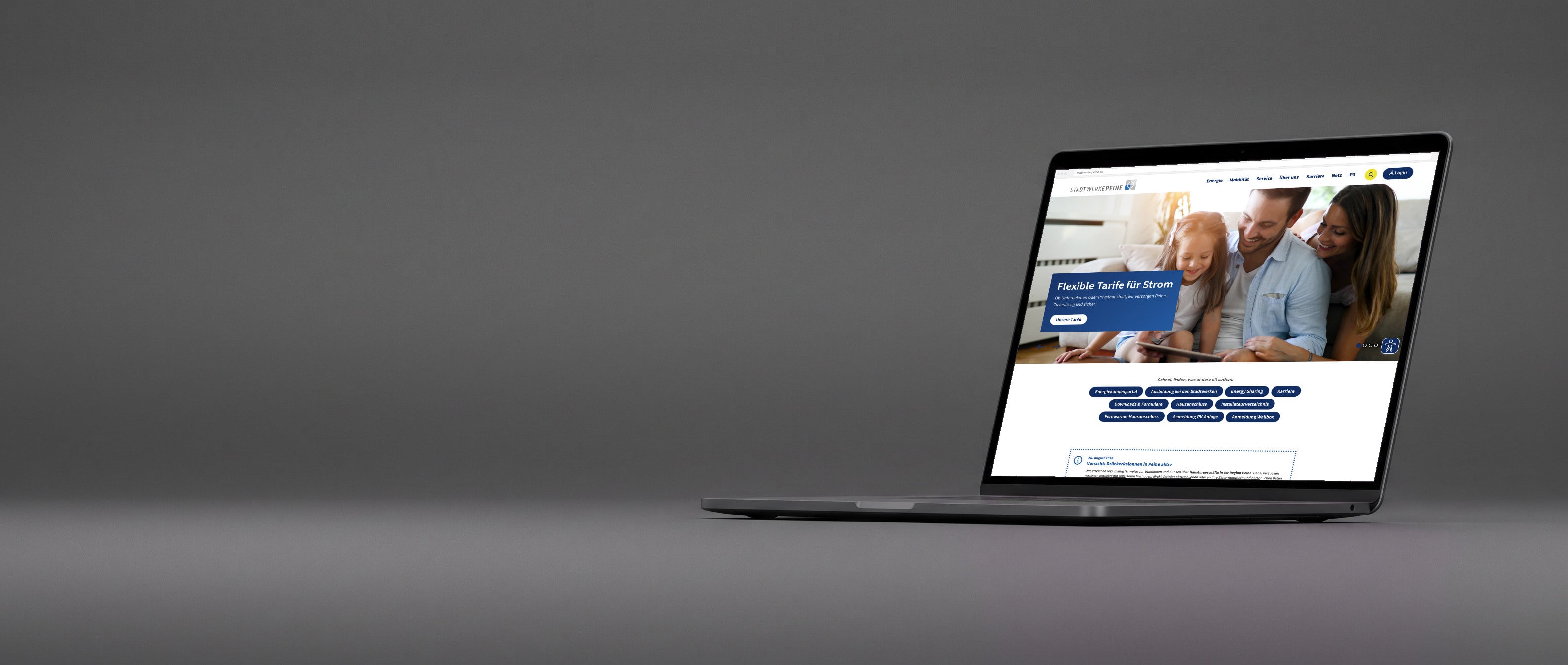 Die Website der Stadtwerke Peine auf einem Notebook