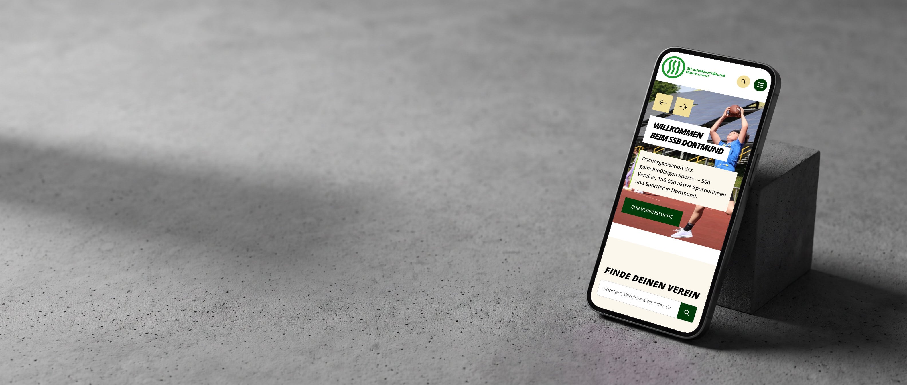 Die Website des Stadtsportbunds Dortmund auf einem Telefon