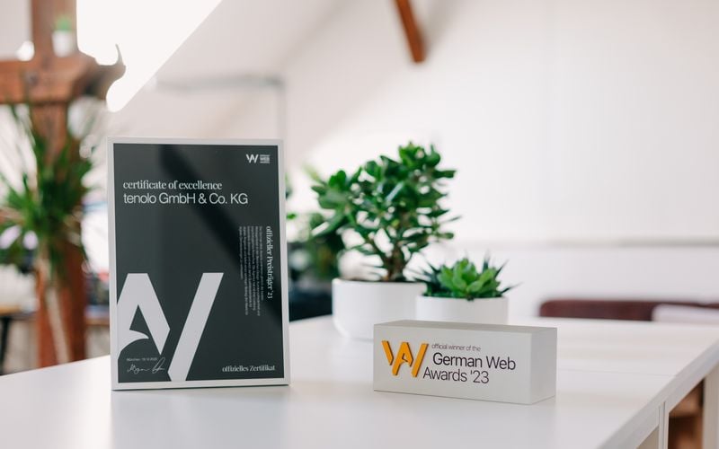 Abbildung der Gewinnurkunde German Webaward von tenolo