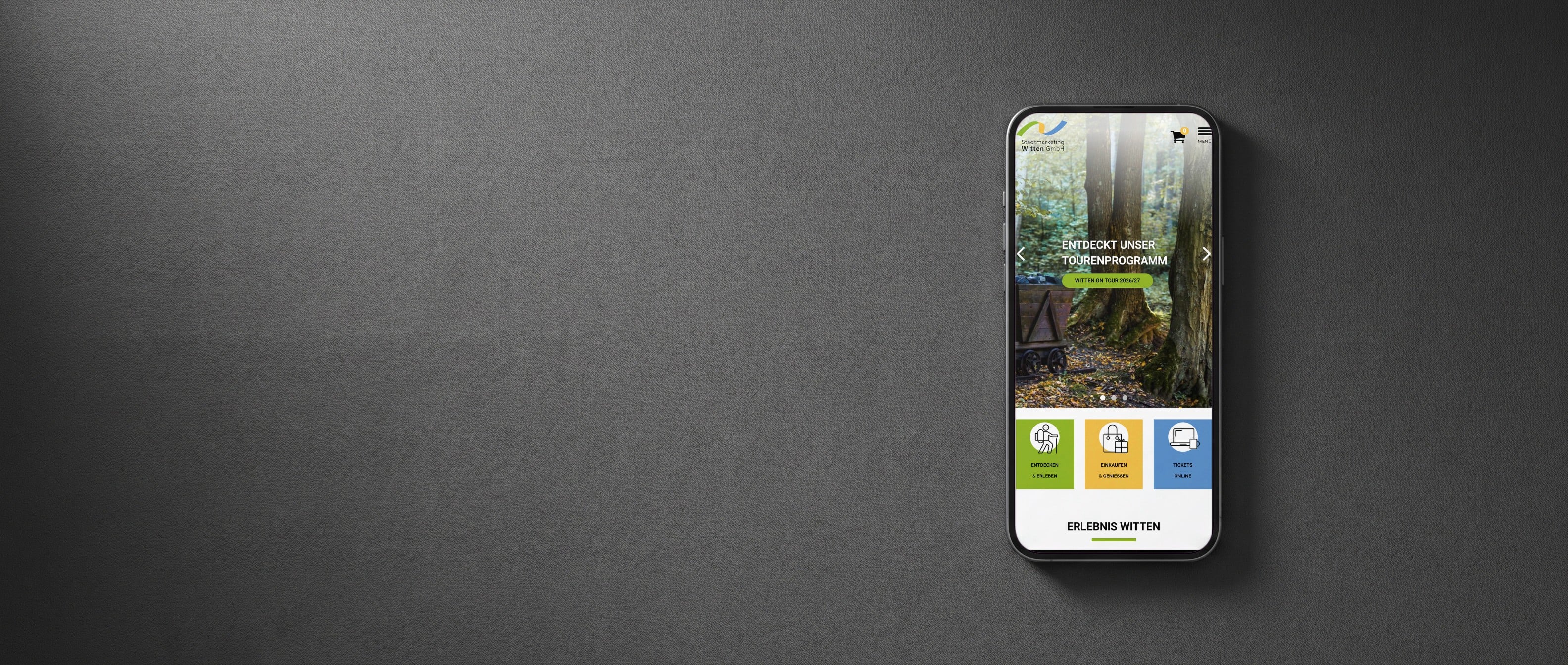 Webseite des Stadmarketing Witten auf einem Smartphone