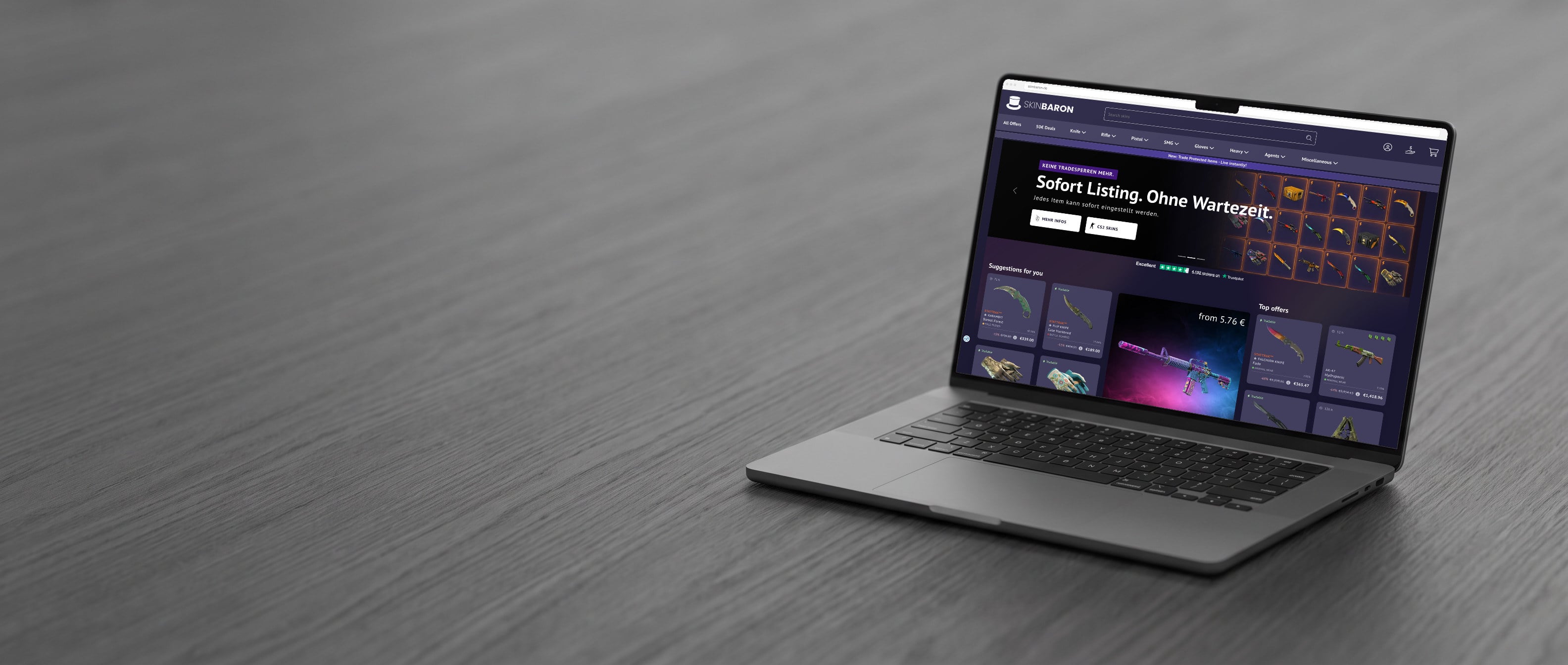 Die Website von SkinBaron auf einem Notebook